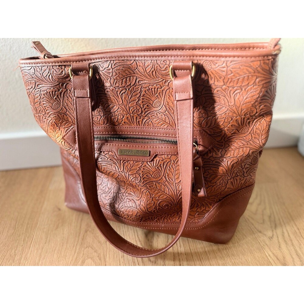 FRYE & CO. Embossed Floral Tote Bag Brown